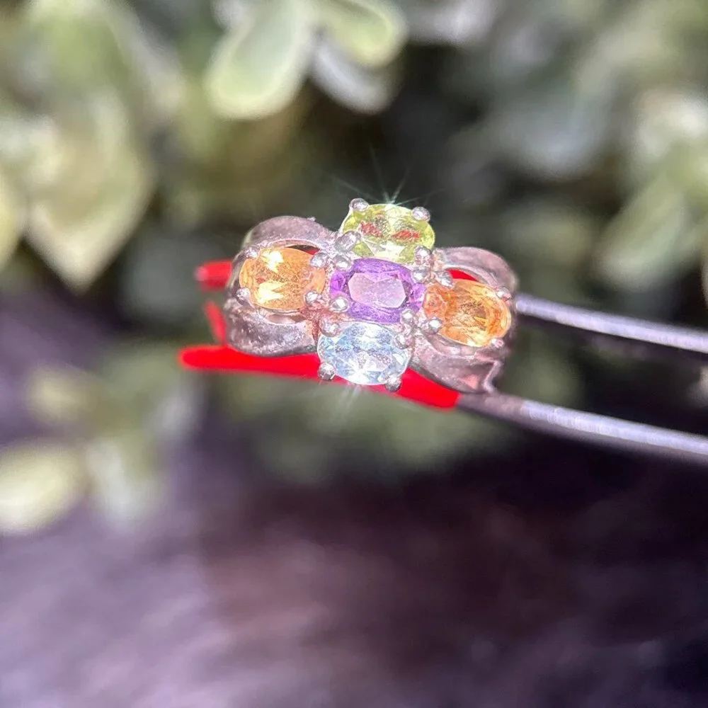 925 Silver 5-Multicolor‎ Stones Ring